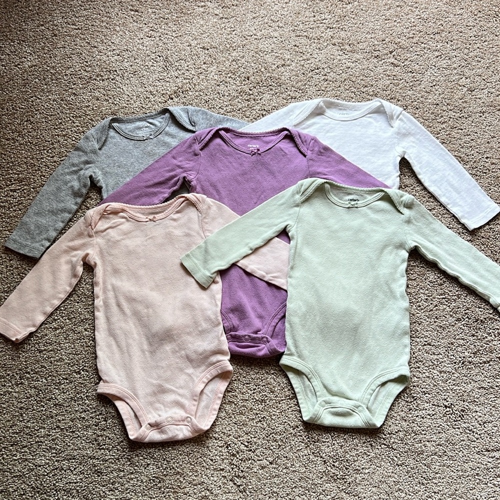 Bundle of 5 Long Sleeve Onesies with Eyelet Pattern